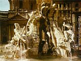 Famous Fountain Paintings - The Four Rivers Fountain